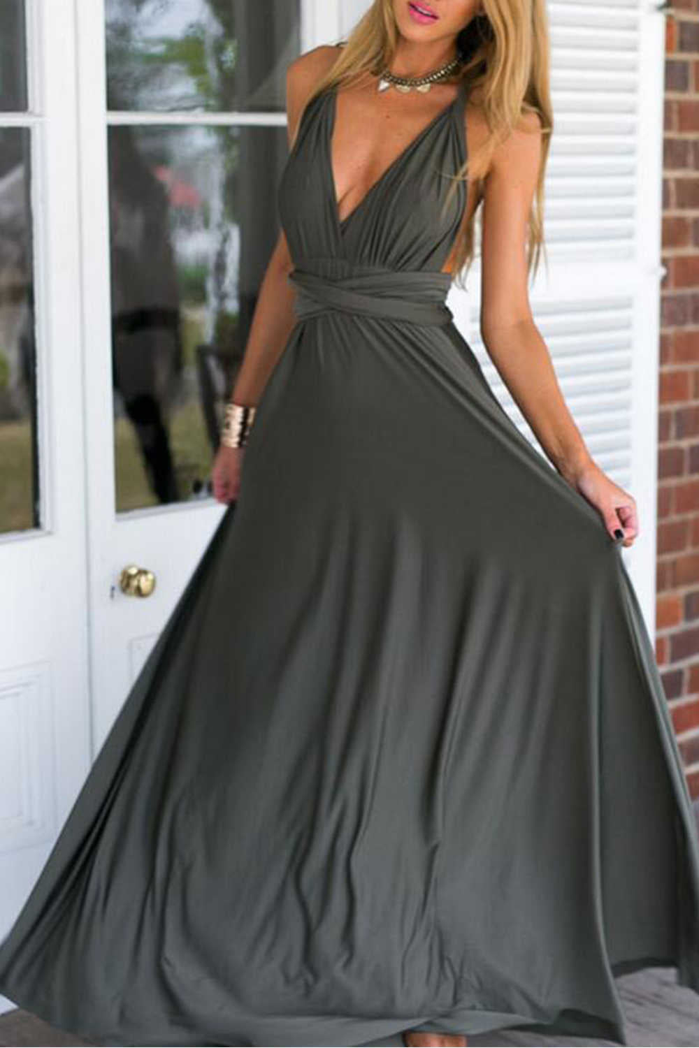 Levoire | Robe dos nu avec fente avant pour le bal de fin d'année Gris