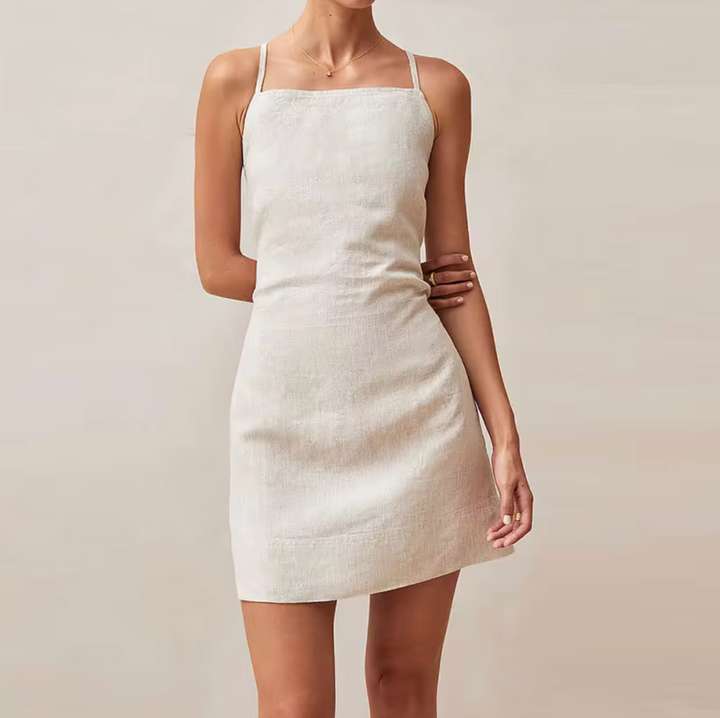 Levoire | Robe Courte En Lin Et Coton Avec Dos Croisé Beige