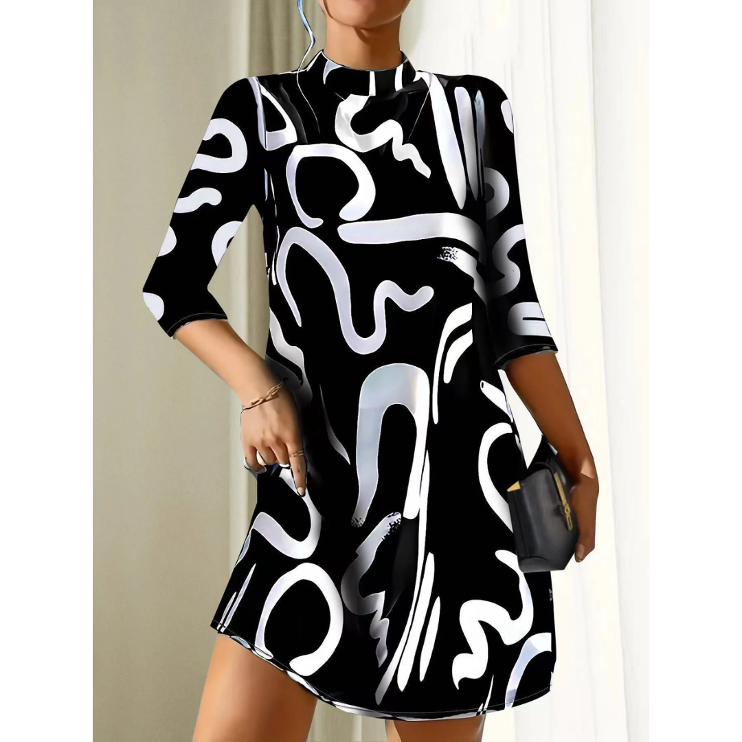 Levoire | Robe Mini Imprimée 3/4 Manches Pour Femmes Noir