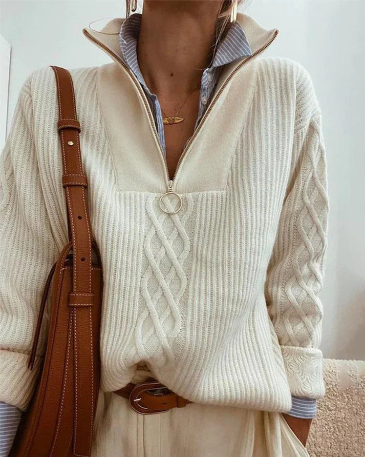 Levoire | Pull Femme Avec Zip Et Col Haut Blanc
