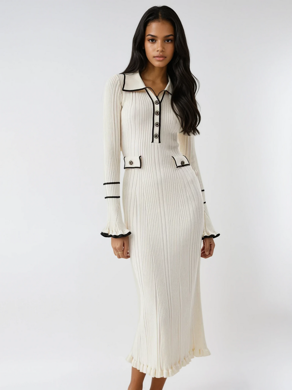Levoire | Robe Midi Plissée À Imprimé Contrasté Élégante Blanc