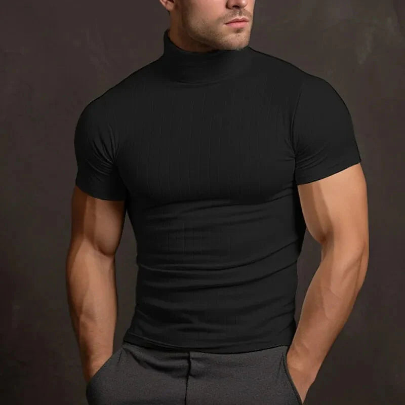 Levoire | T-shirt à col roulé pour hommes tendance à manches courtes Noir