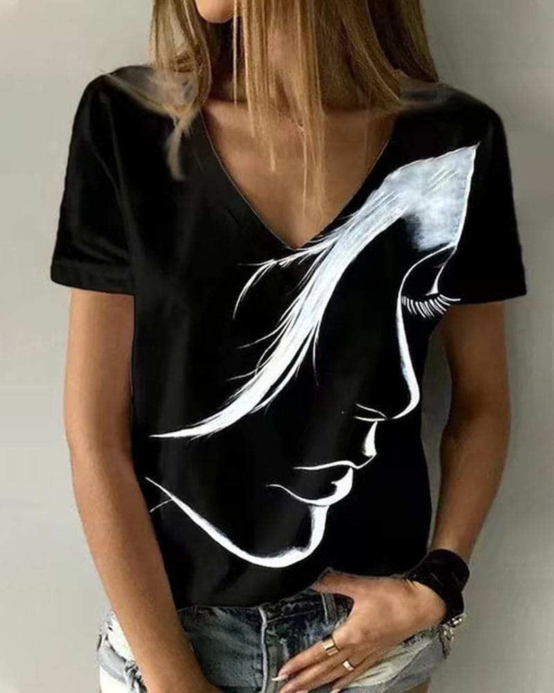 Levoire | T-Shirt À Décolleté En V Et Imprimé Graphique Blanc