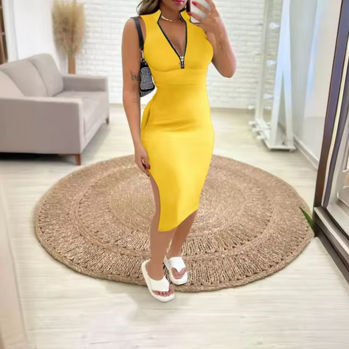 Levoire | Robe Élégante Avec Fermeture Éclair Devant Jaune