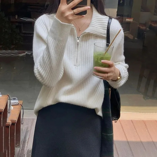 Levoire | Pull en tricot à fermeture éclair pour femmes, Coupe confortable