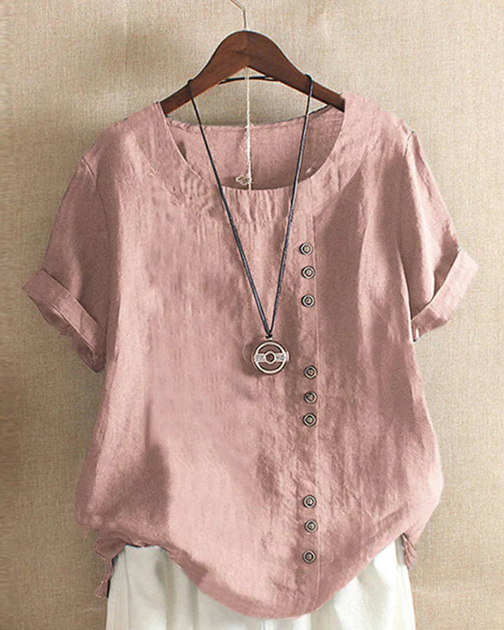 Levoire | Blouse À Manches Courtes Unie Avec Encolure Ronde Rosa
