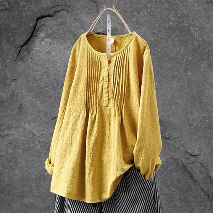 Levoire | Boho-Chic Blouse-Shirt - Avec Patte De Boutonnage Et Froncements Jaune