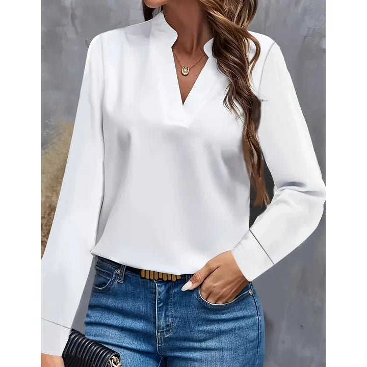 Levoire | Blouse à col en V à manches longues Confortable Blanc