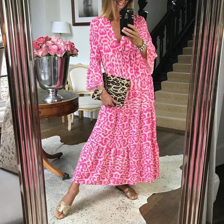 Levoire | Robe Maxi Rose Élégante Avec Motif Léopard 2XL