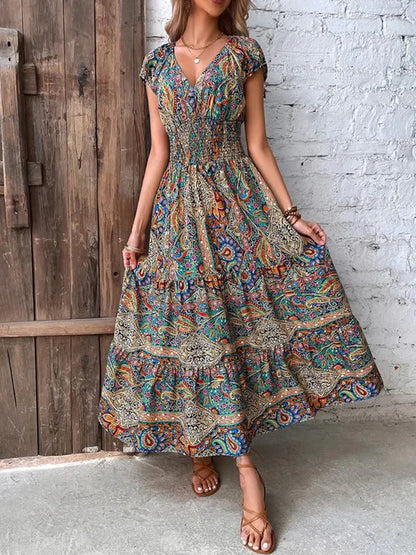 Levoire | Robe Maxi Avec Imprimé Vibrant Et Manches Courtes