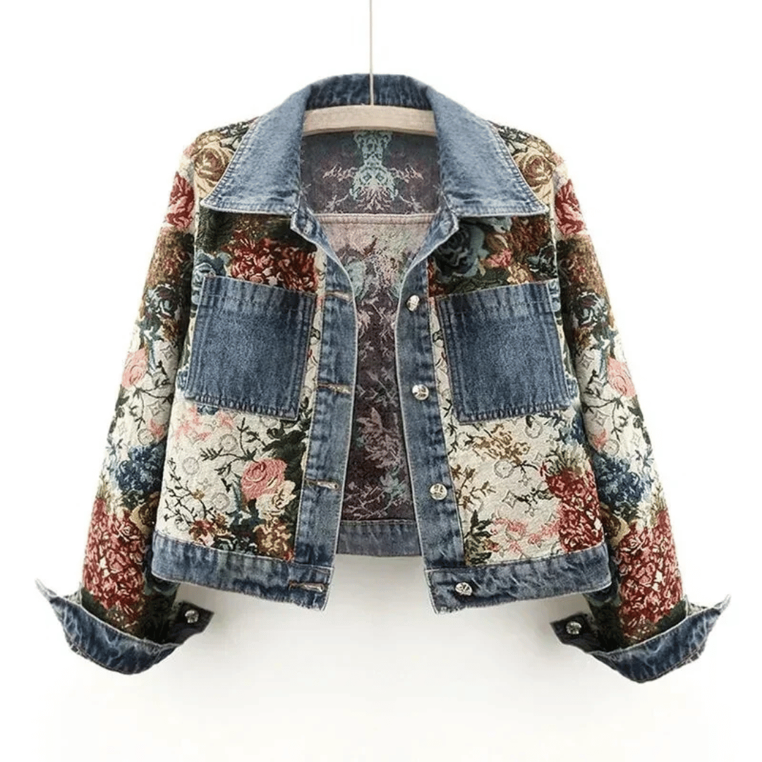 Levoire | Veste En Denim À Fleurs Peintes À La Main Fleurs & Coton Bio Bleu foncé