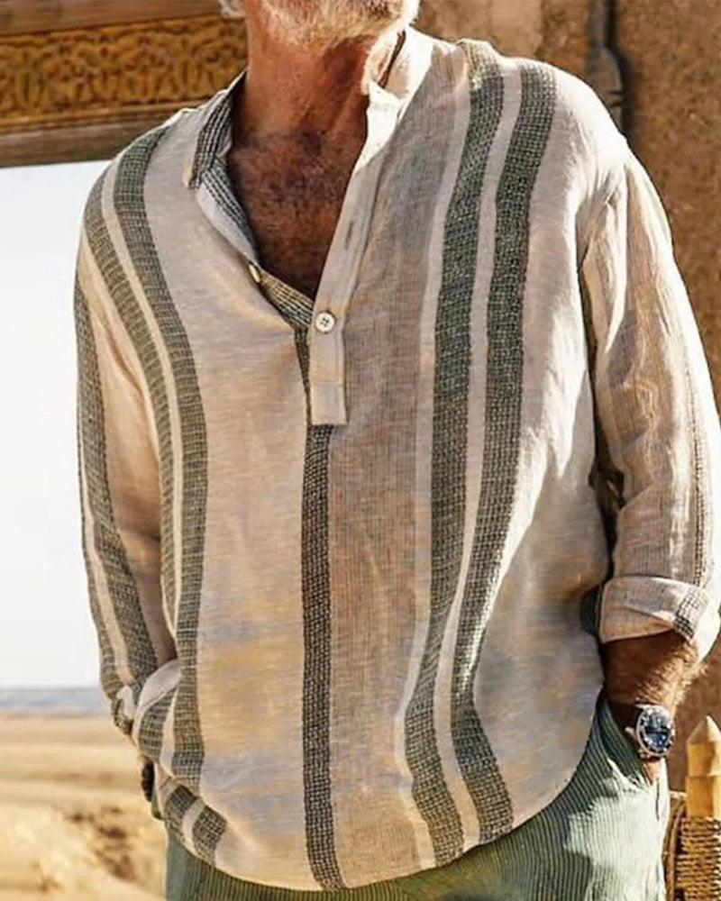 Levoire | Chemise À Manches Longues Avec Col Montant Pour Hommes Khaki