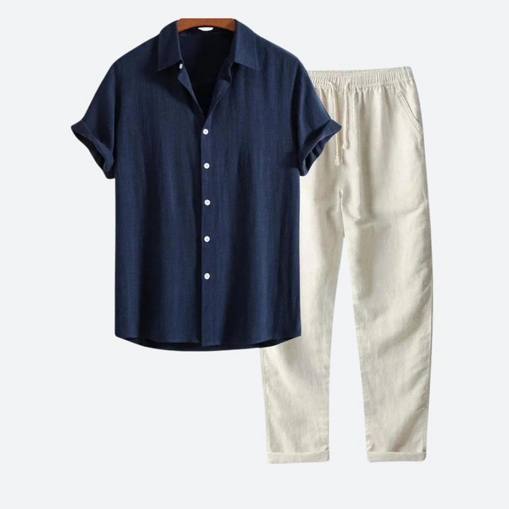 Levoire | Ensemble d'été pour hommes Pantalon stylé & Chemise pour hommes Bleu marine