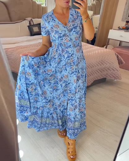 Levoire | Robe à décolleté en V et imprimé floral Bleu