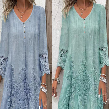 Levoire | Robe En Dentelle À Manches Mi-Longues Et Col V Pour Femmes