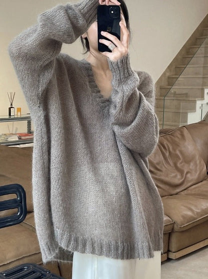 Levoire | Locker Tricoté Fin Creux Pull Gris Une taille