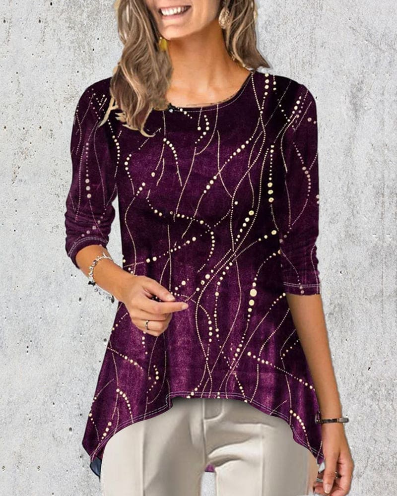 Levoire | Blouse Avec Encolure Ronde Et Manches 3/4 Imprimées Lila
