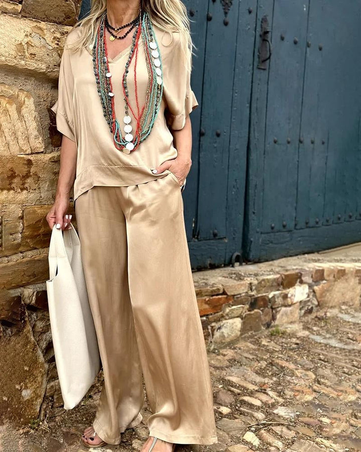 Levoire | Élégant Blouse Pantalon Ensemble Kaki doré