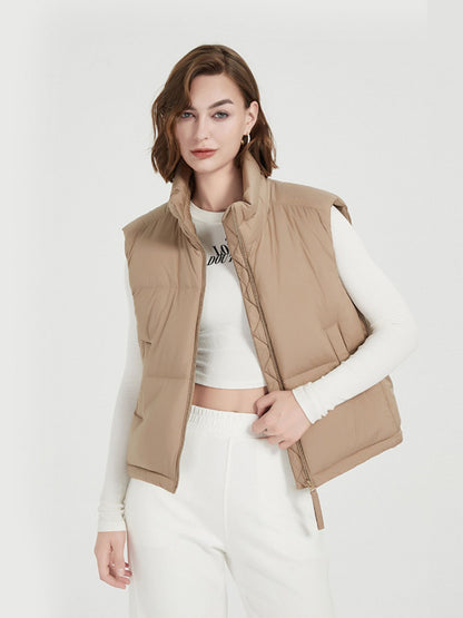 Gilet Matelassé en Duvet avec Col Montant Kaki