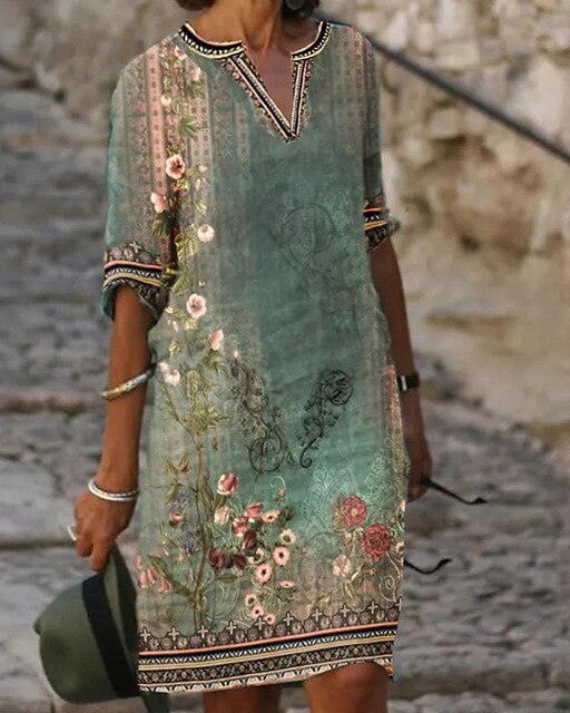 Levoire | Robe Courte Avec Motif Floral Dans Le Style Boho Pour Un Look Tendance Vert