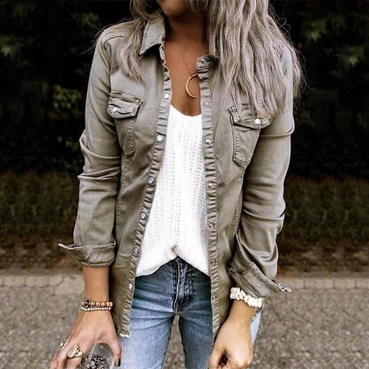 Levoire | Veste En Denim Avec Poches Poitrine Pour Femmes Beige