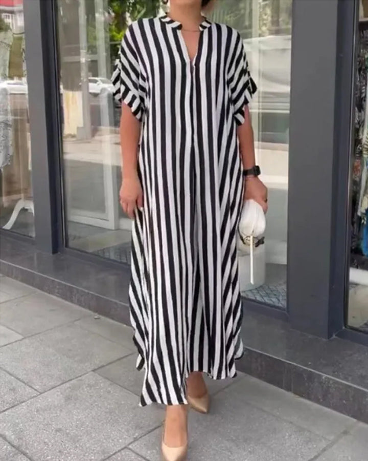 Levoire | Robe d'été à col en V et à rayures Noir