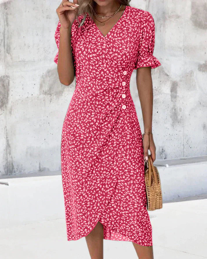 Levoire | Robe À Manches Courtes Et Imprimé Floral Rot