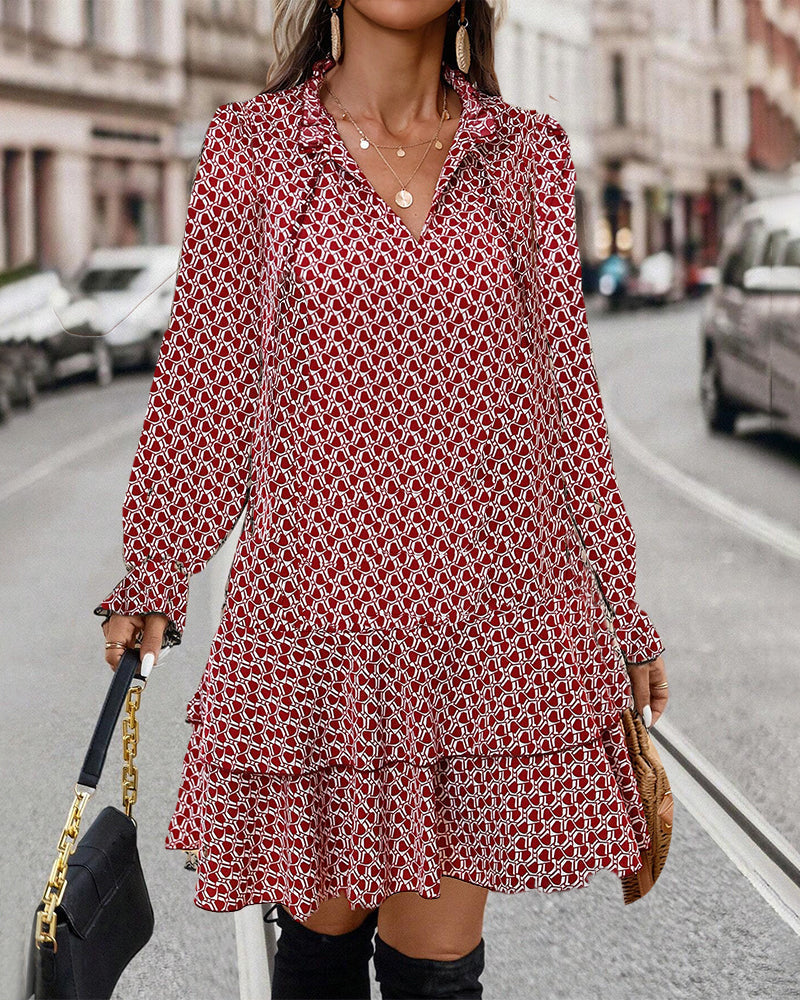 Levoire | Robe Élégante À Manches Longues Avec Imprimé Chic Rosa