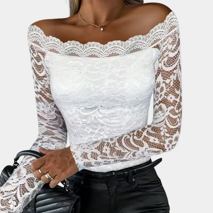 Levoire | Haut Femme Élégant En Dentelle Off Shoulder Pour Femmes Blanc