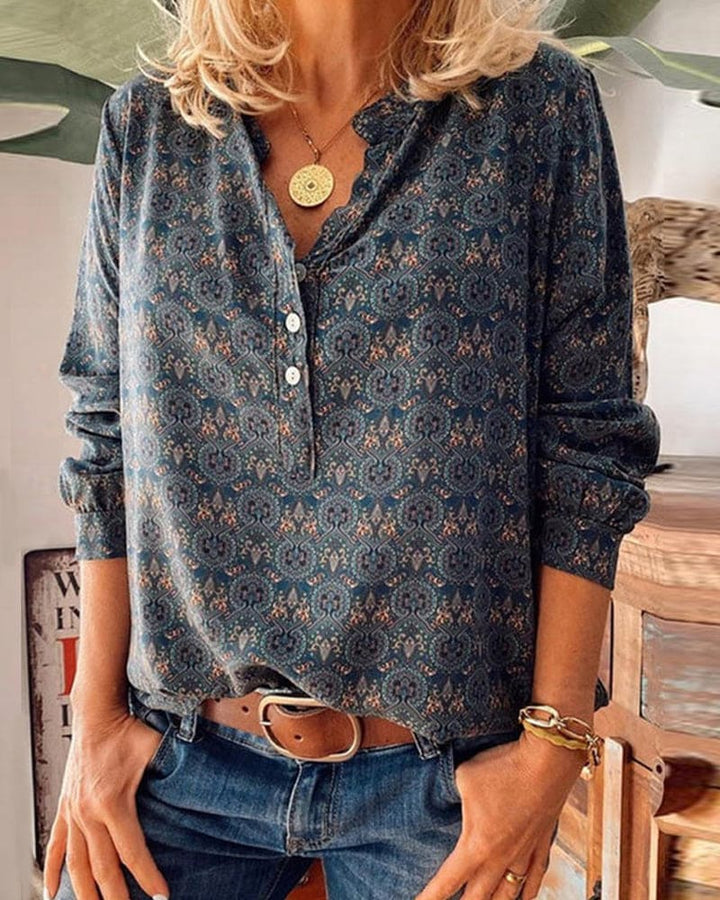 Levoire | Blouse À Manches Longues Et Imprimé Vintage Bleu Foncé