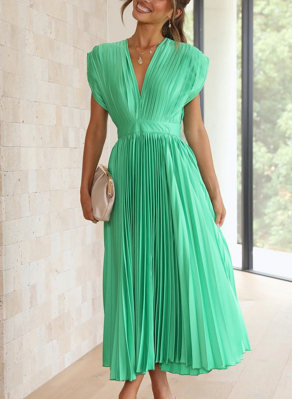Levoire | Robe Maxi Femme Robe Élegante Flowy Avec Décolleté En V Vert