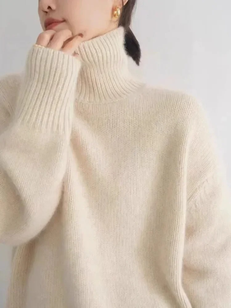 Levoire | Pull en tricot à col montant pour femmes en grandes tailles, Doux et Confortable Crème blanche