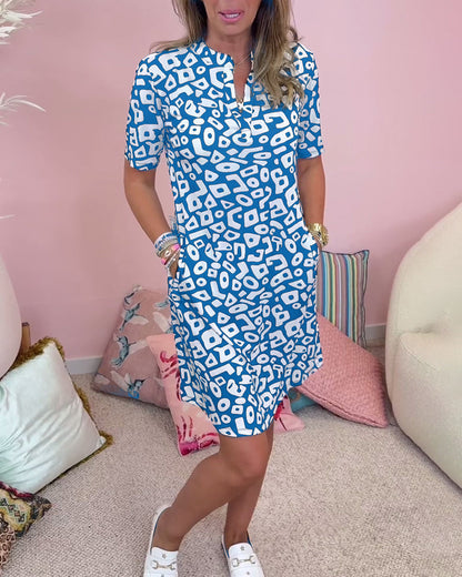 Levoire | Robe Imprimé Décolleté Poches Bleu