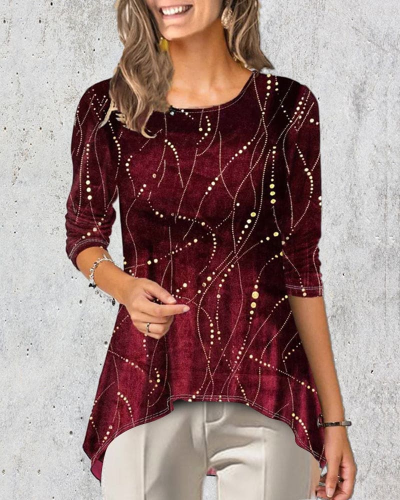 Levoire | Blouse Avec Encolure Ronde Et Manches 3/4 Imprimées Rot