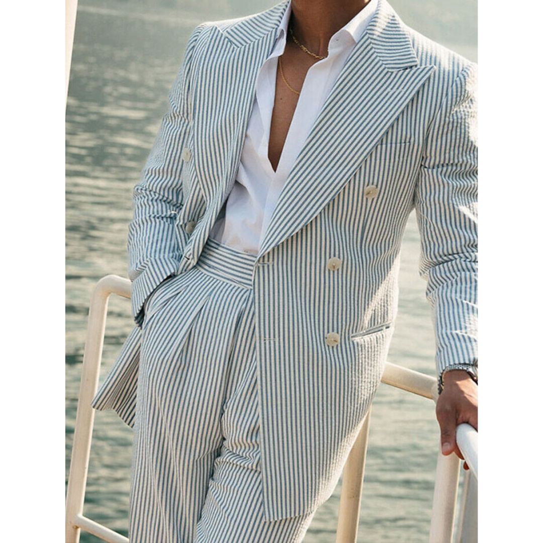 Levoire | Costume D'Invité De Mariage À Rayures Pour - Hommes - Double Boutonnage Vert