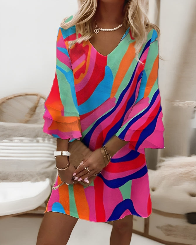 Levoire | Robe Multicolore Avec Des Manches Larges Fuchsie