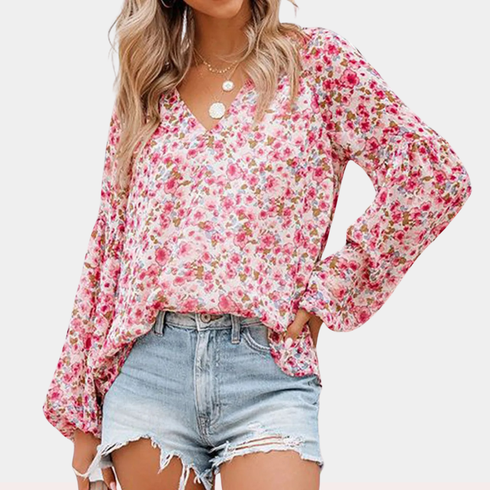 Levoire | Blouse Femme Longue Fleurs Été Top Blouse Pour Femmes Rosa