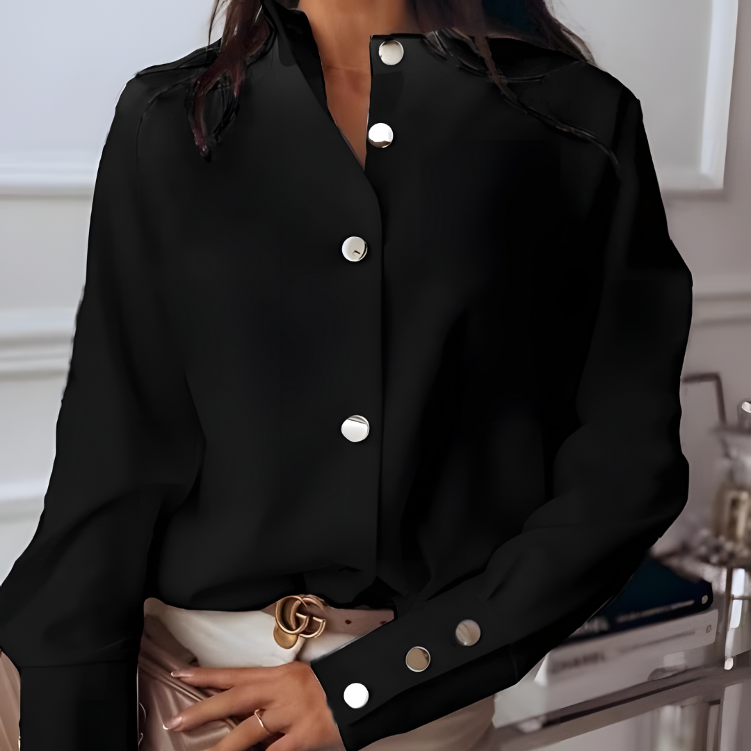 Levoire | Chic Chemise Longue À Manches Longues En Satin Boutonnée Noir