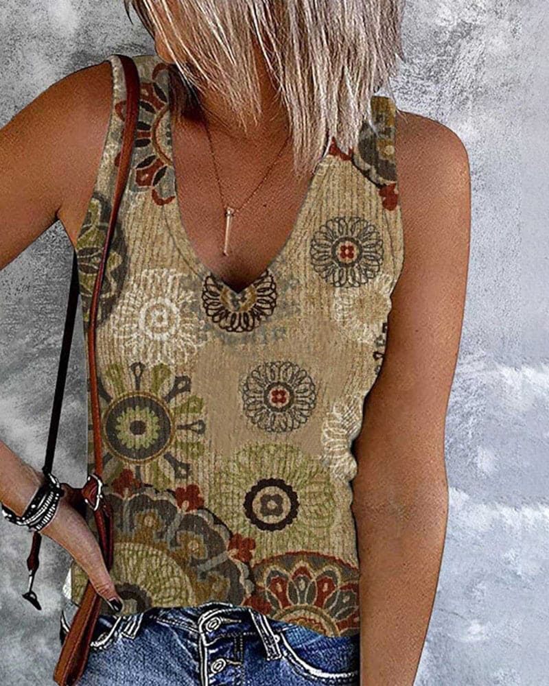 Levoire | Blouse Avec Décolleté En V Et Impression Beige