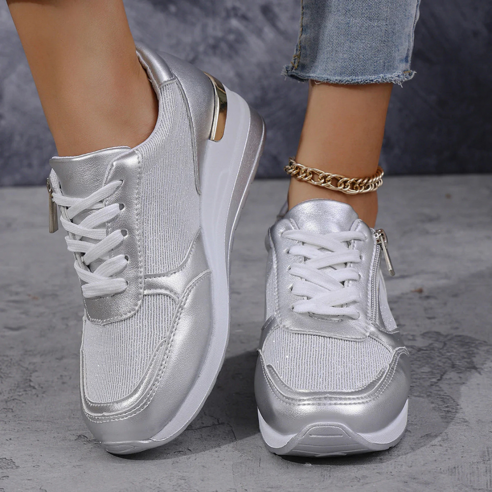 Levoire | Baskets Confortables À Fermeture Éclair Pour - Femmes - À Lacets Argent