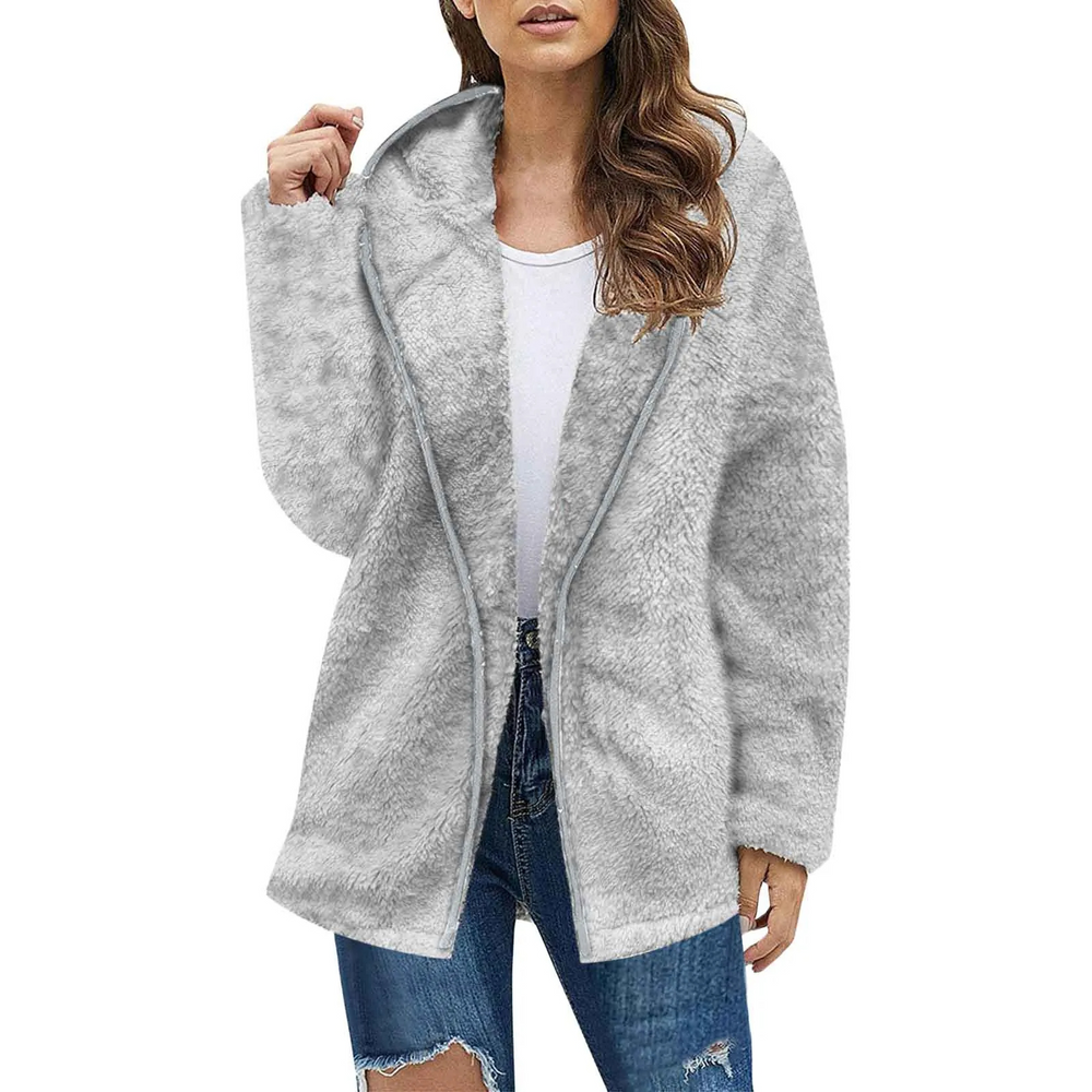 Levoire | Veste en polaire Femme Douce Veste Ouverte Avec Poches Gris