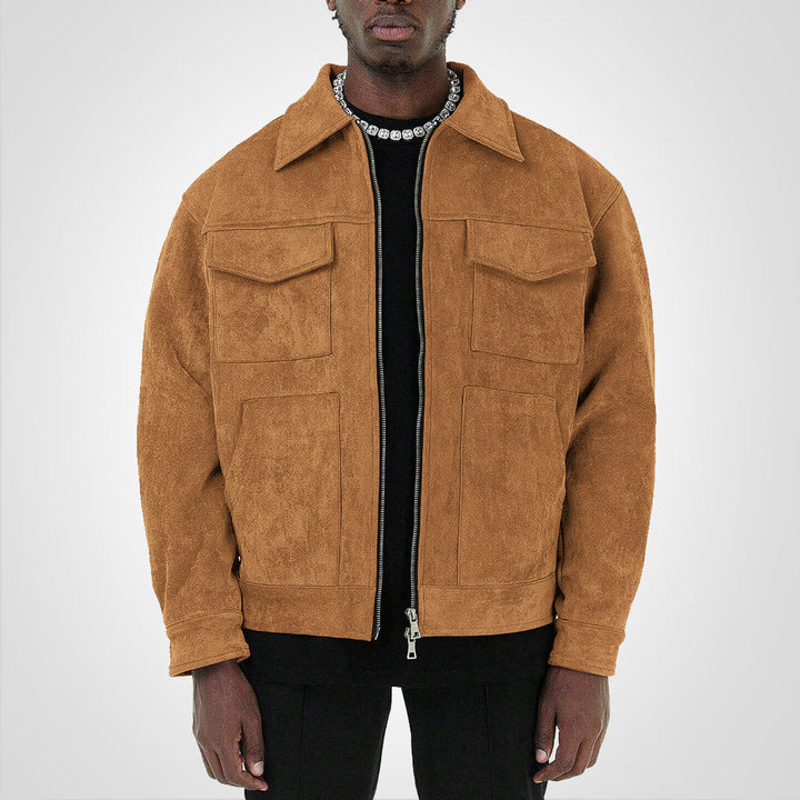 Levoire | Veste Courte En Daim Avec Fermeture Éclair Style & Confort Kaki