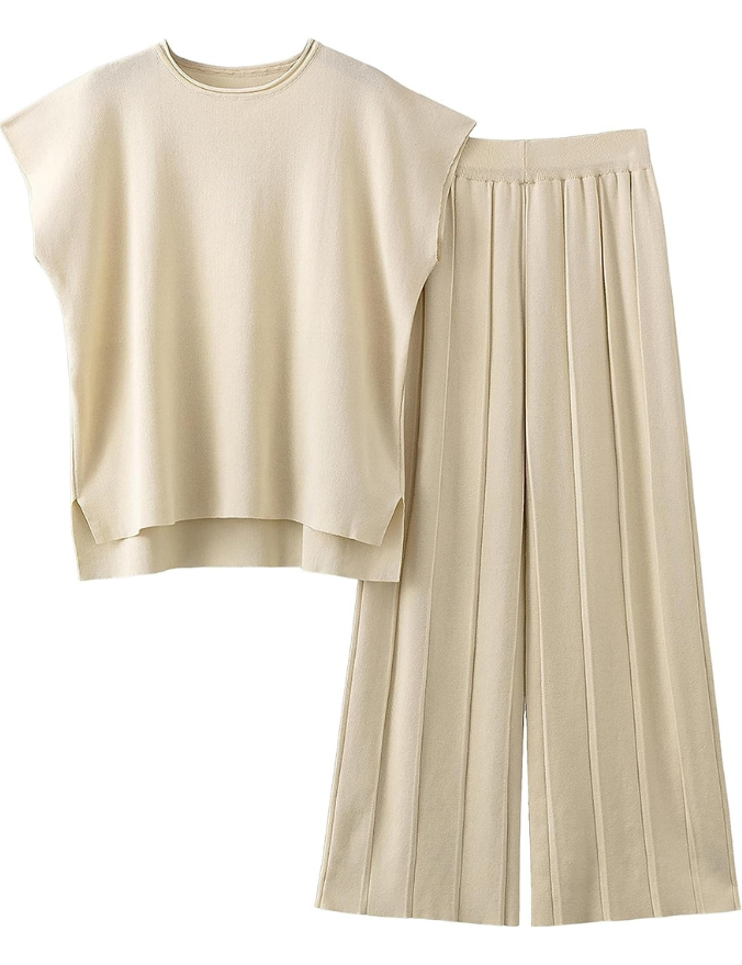 Levoire | Femmes Ensemble Printemps Été Deux Pièces Pantalon Et Haut Beige