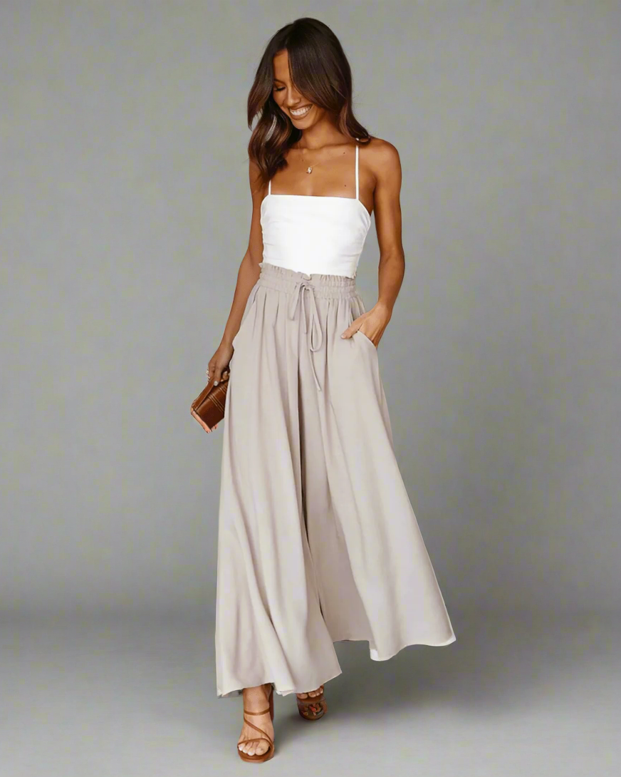 Levoire | Pantalon d'été taille haute pour femmes Pantalon femme confortable Beige