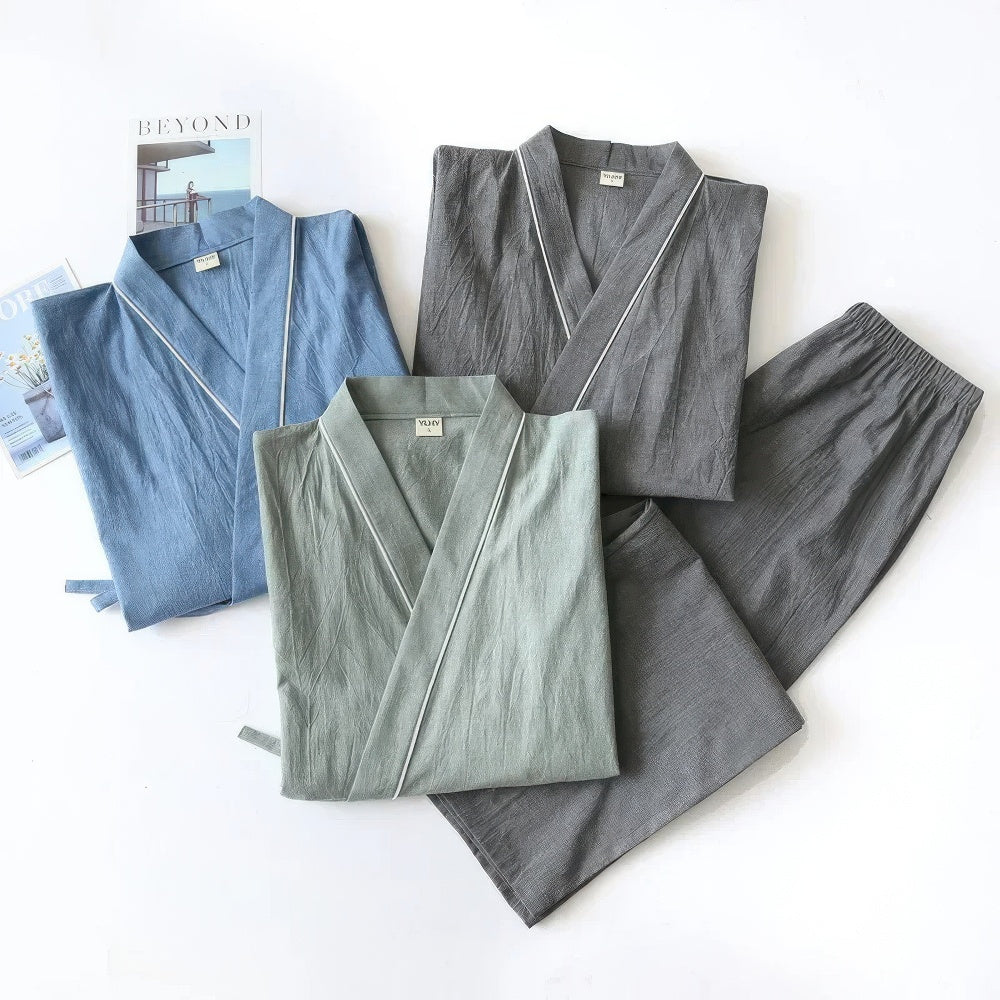 Levoire | Hommes Ensemble de Pyjama Deux Pièces avec Kimono Japonais pour Hommes