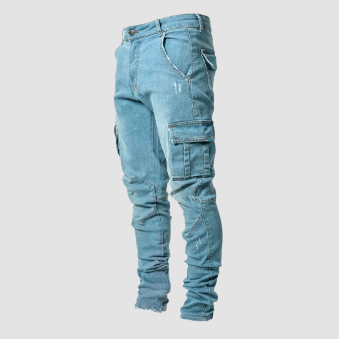 Levoire | Pantalon Cargo En Jean Slim Fit Confortable Avec De Nombreuses Poches Bleu