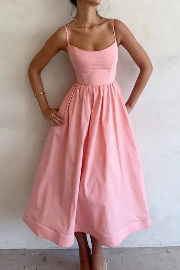 Levoire | Robes à bretelles et décolleté en U avec plis solides Rosa
