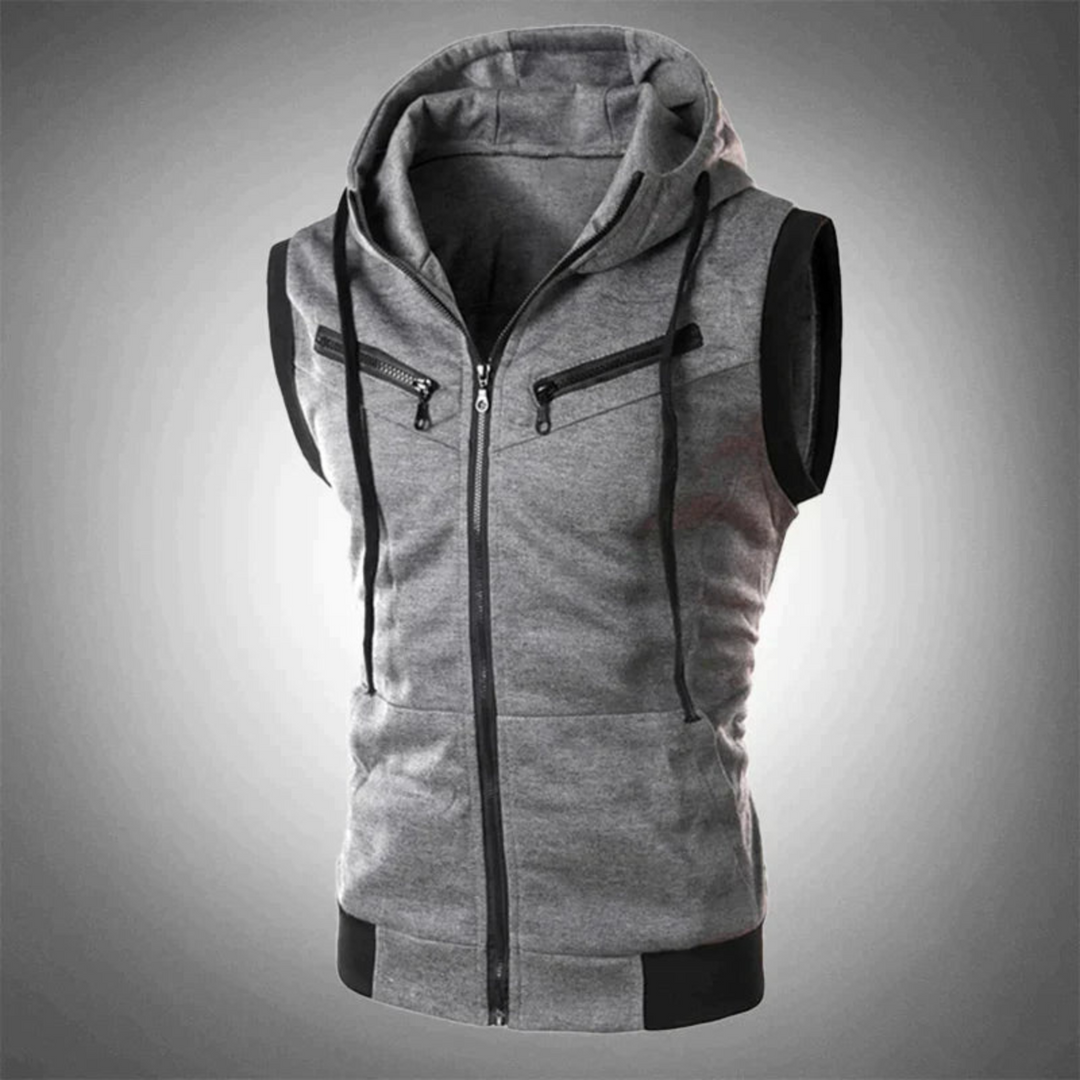 Levoire | Vest Avec Capuche Hommes Chaud Sans Manches Gris foncé