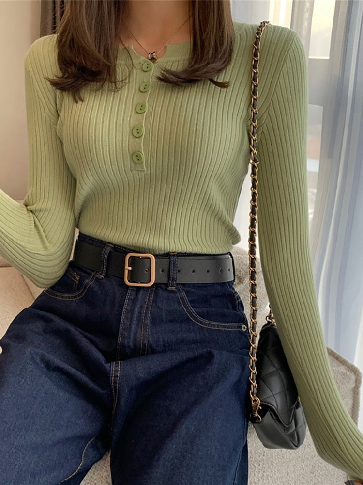 Levoire | Pull En Tricot Élégant Pour Femmes Avec Fermeture À Boutons Vert Taille unique