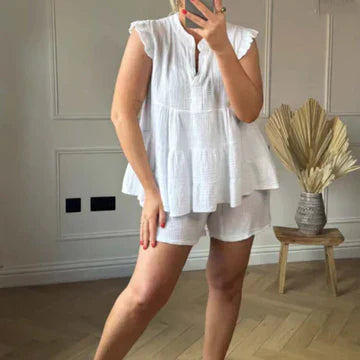 Levoire | Shorts & Top Avec Des Volants Ludiques Blanc